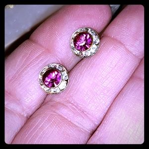 Vintage round pink and clear gemstone earrings